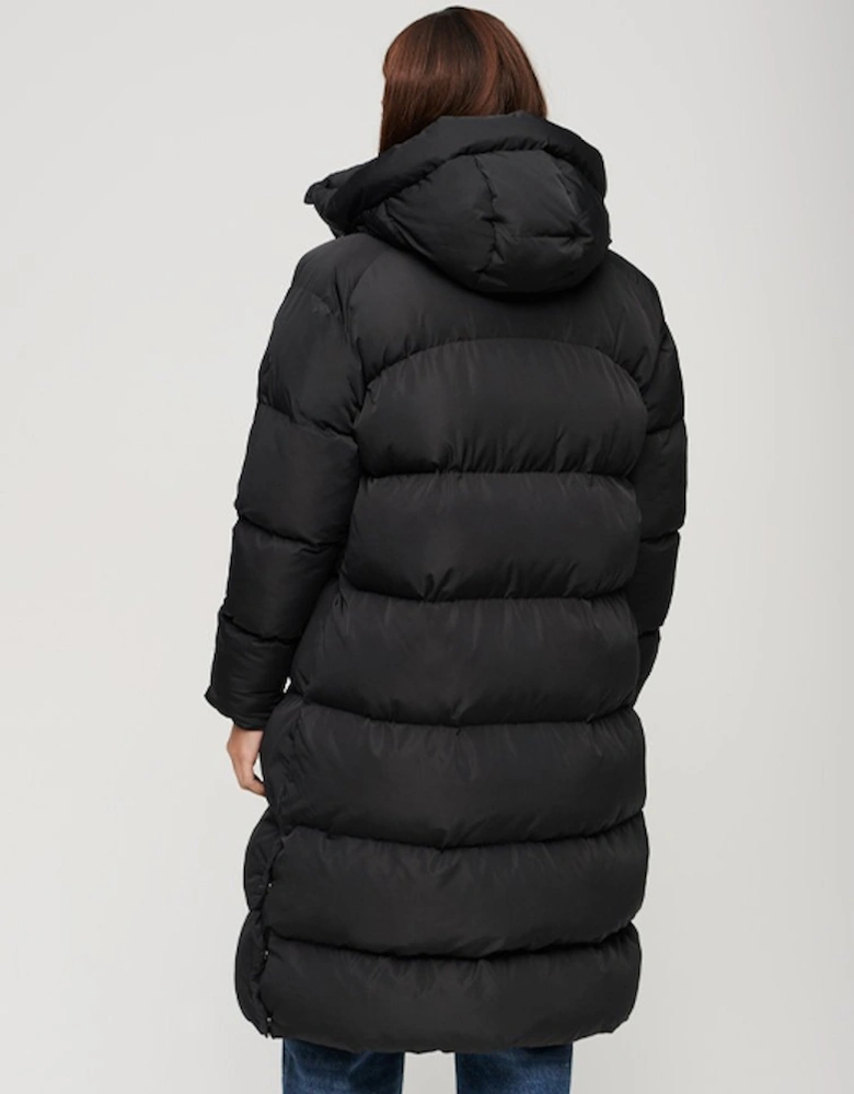 Women's Longline Hooded Puffer Jacket Black