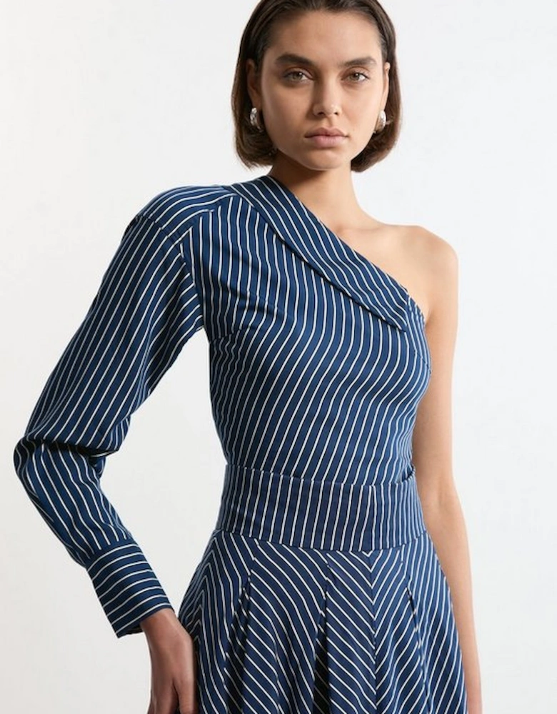 Tall Asymmetric Twill Striped Woven Long Sleeved Shirt