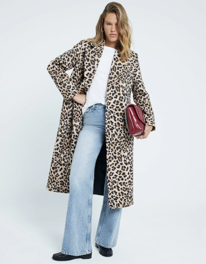 Leopard Print Jacquard Coat - Light Brown