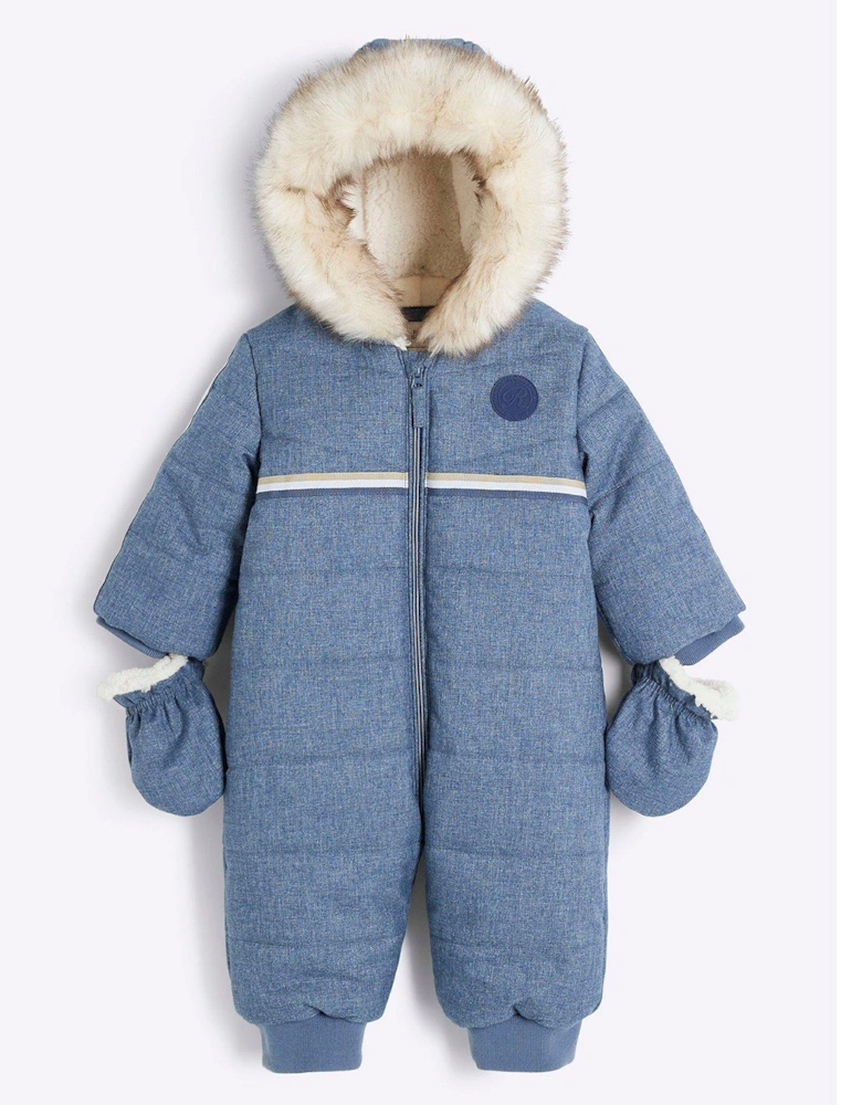 Baby Boy Hooded Snowsuit And Mittens - Navy