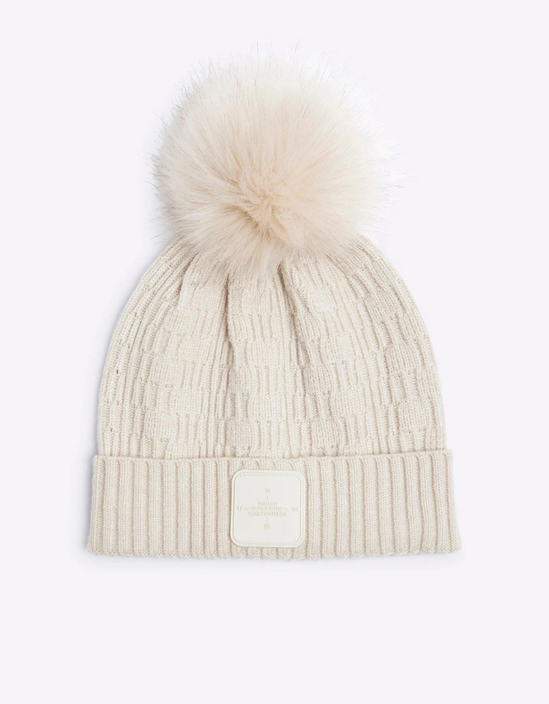 Older Boy Pom Pom Beanie Hat - Beige