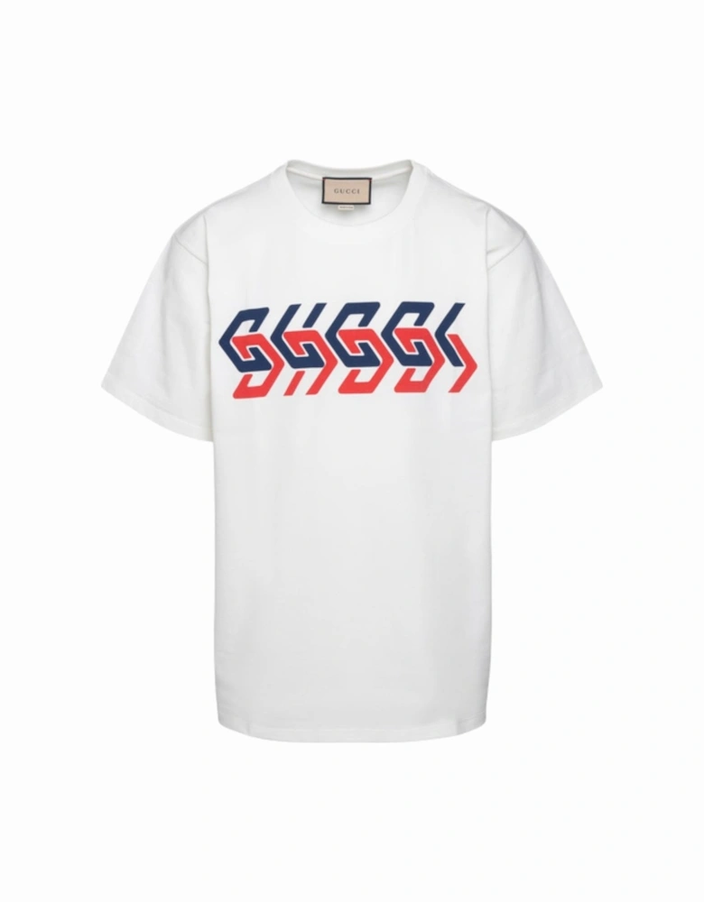 Geometric Block Logo Printed T-Shirt in White