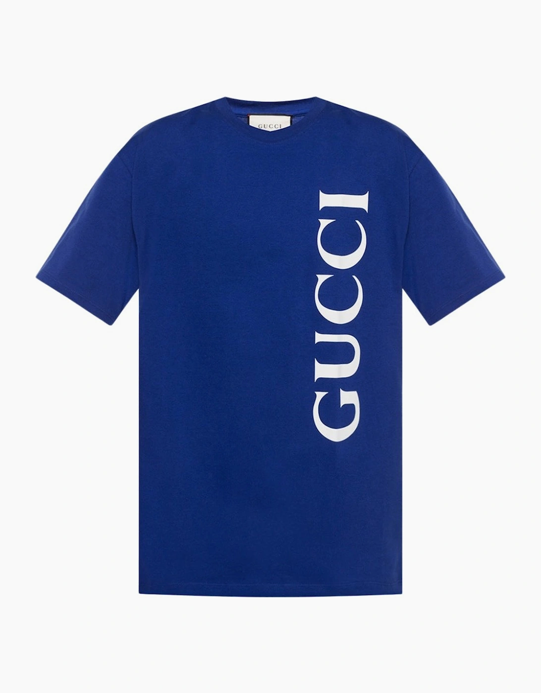 Men's Gucci Vertical Logo Printed T-Shirt in Blue - Size: 38