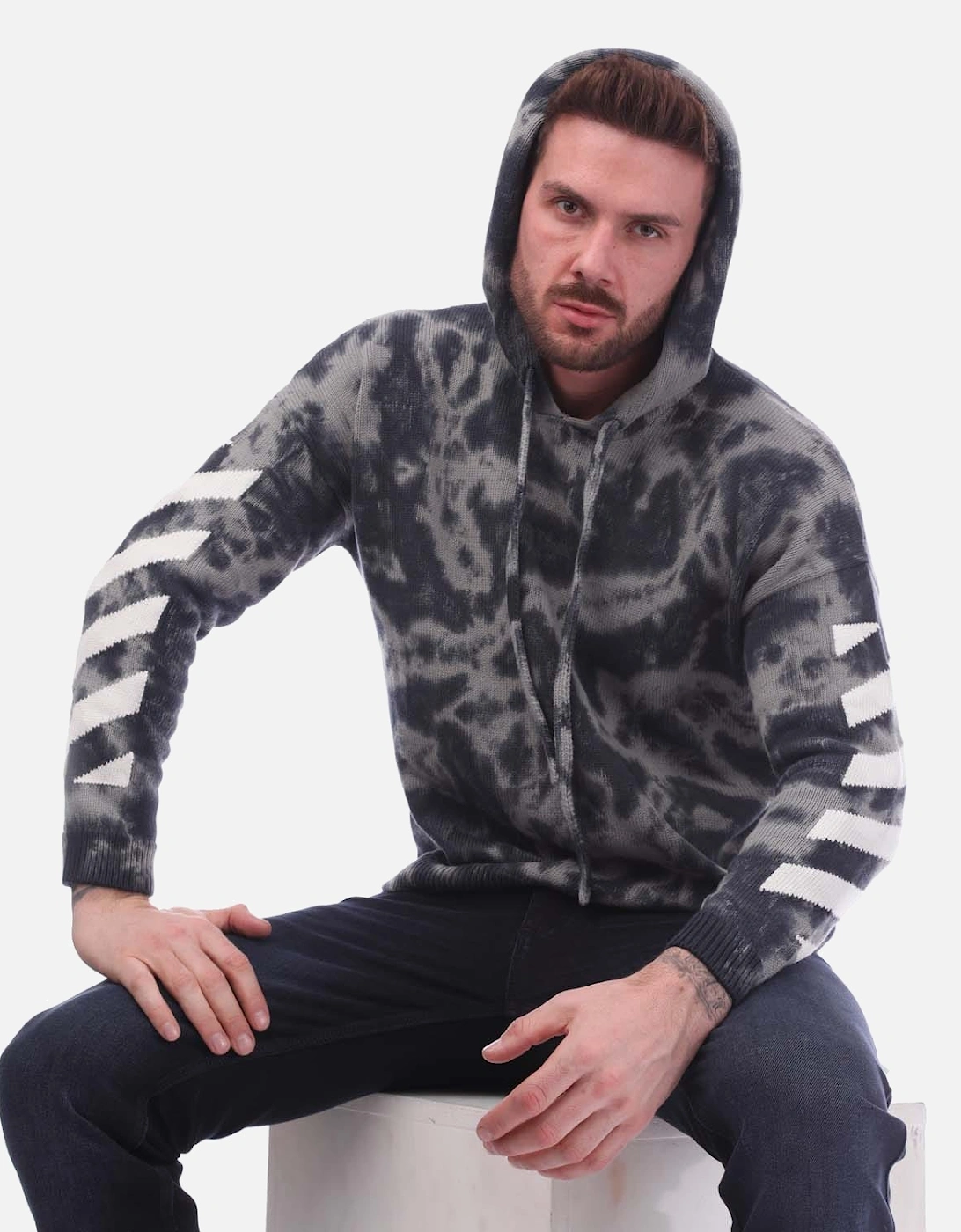 Diagonal Arrow Tie Dye Knit Hoodie