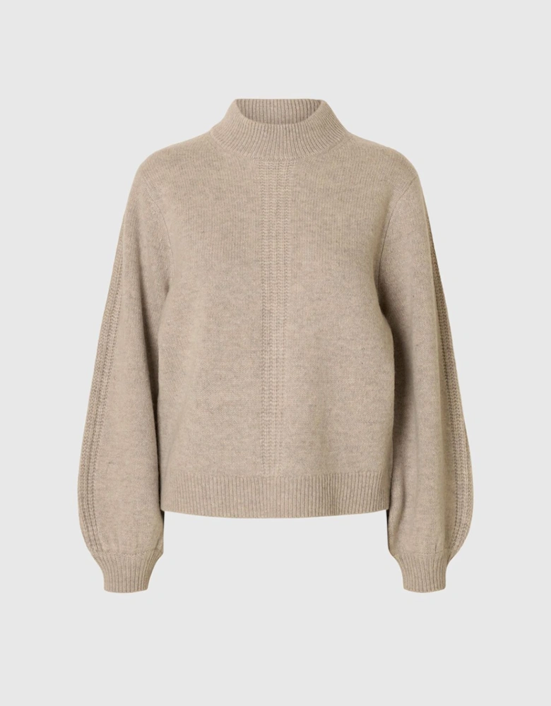 Femme Nica Long Sleeve High Neck Knit Oatmeal