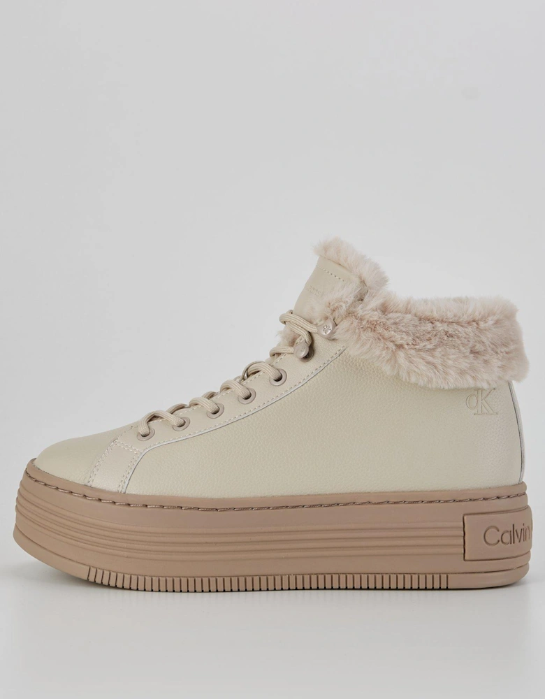 Fleece Lined Flatform Hi-Top Trainers - Cream