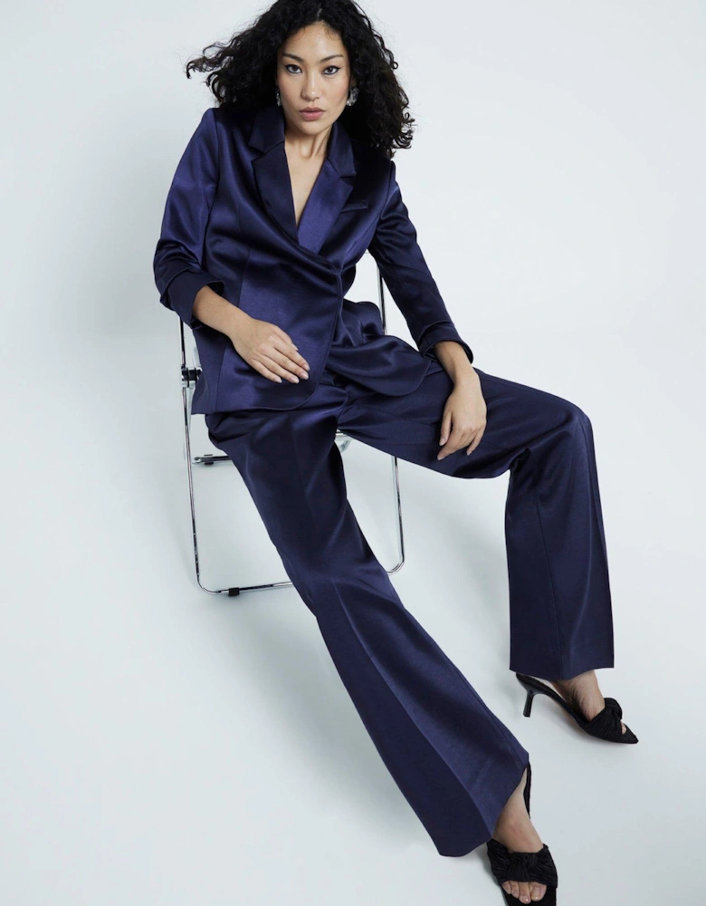 Satin Wide Leg Trouser - Navy