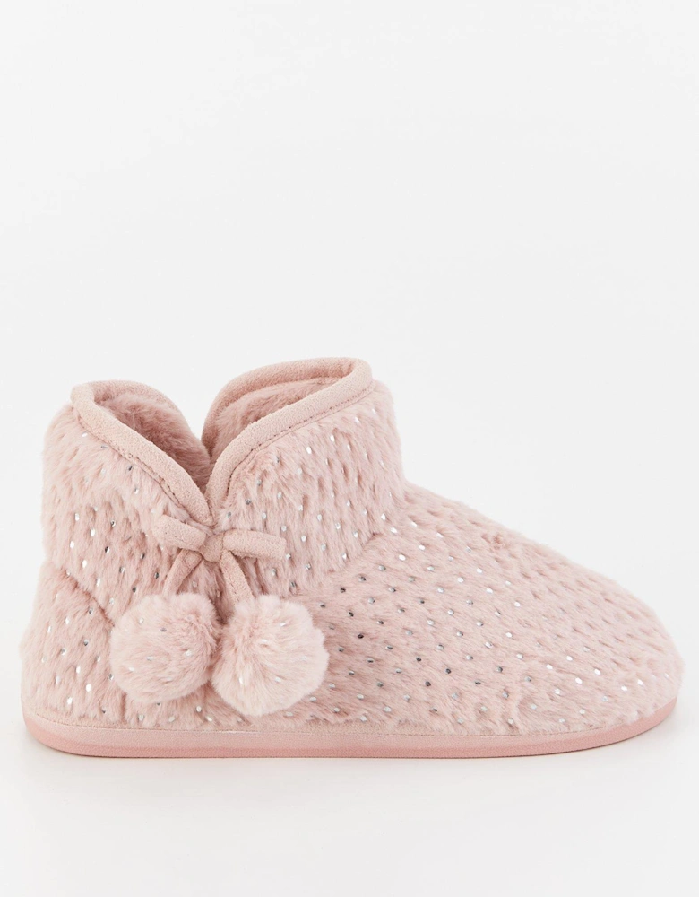 Textured Slipper Boot With Poms - Pink