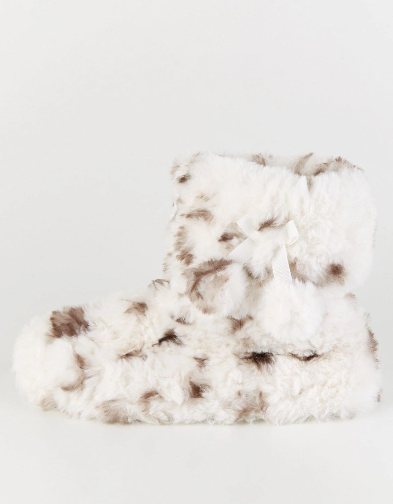 Leopard Slipper Boot With Poms - Grey