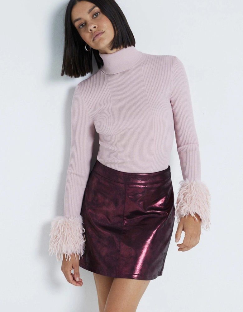 Metallic Mini Skirt - Dark Red