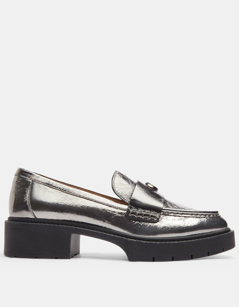 Leah Crinkle Metallic Loafers - Dark Grey