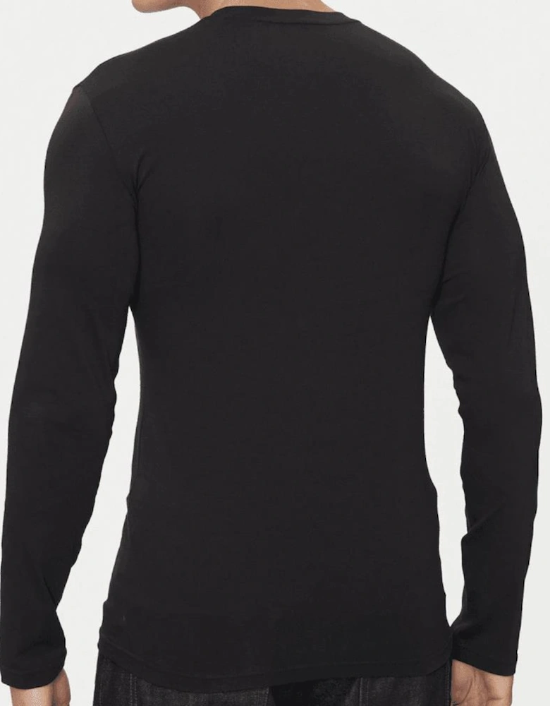 Slim Fit Embroidered Logo Long Sleeve Black T-Shirt