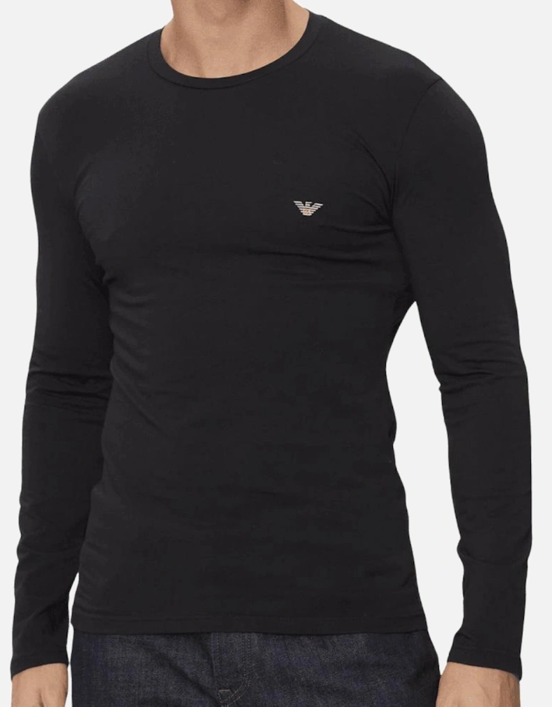 Slim Fit Embroidered Logo Long Sleeve Black T-Shirt