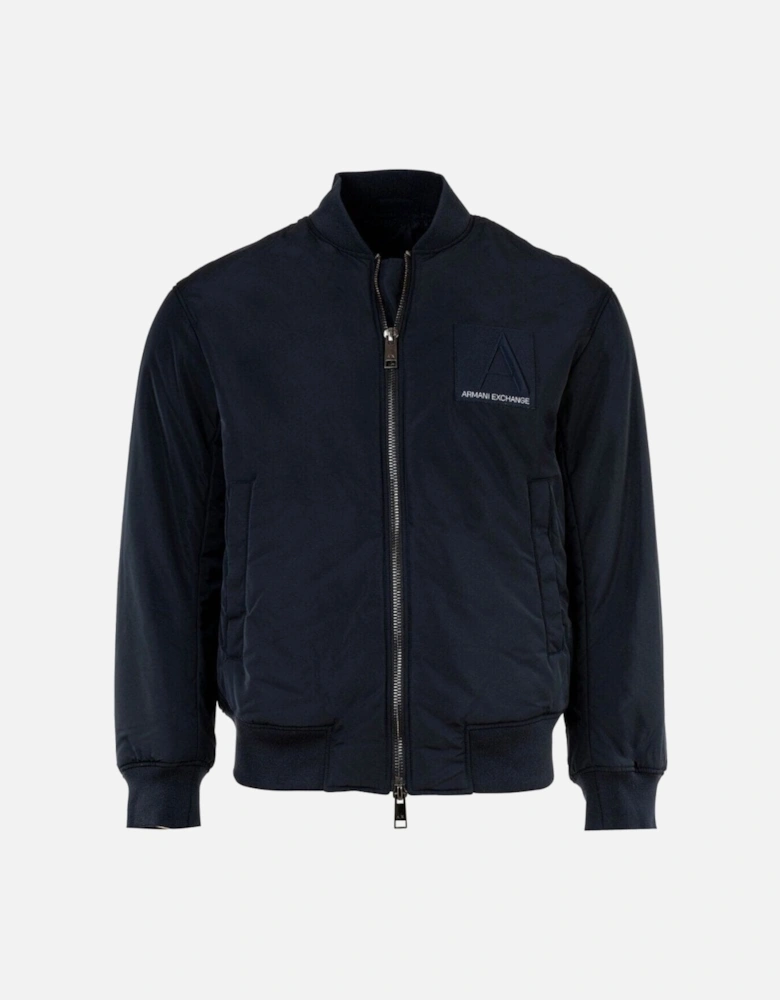 Padded Embroidered Logo Navy Bomber Jacket