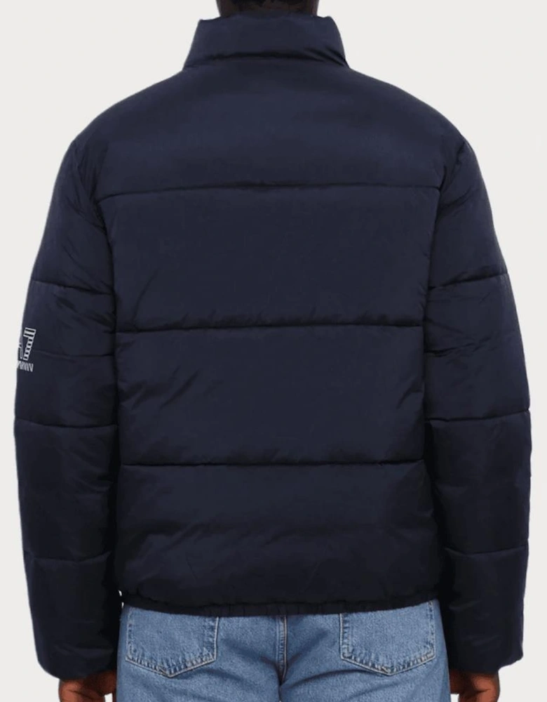 Funnel Neck Blue Puffer Jacket