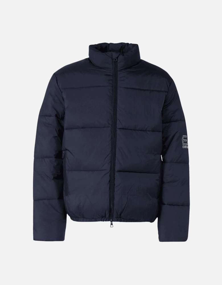 Funnel Neck Blue Puffer Jacket