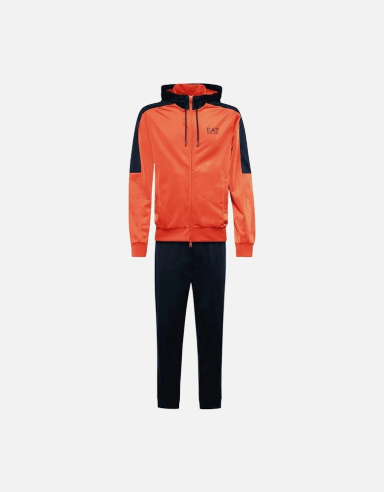 Cotton Rear Logo Hooded Full Zip Orange/Navy Tracksuit