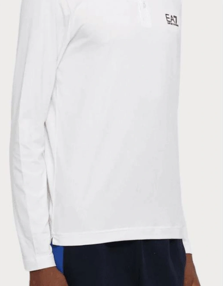 Cotton Stretch White Long Sleeve Polo Shirt