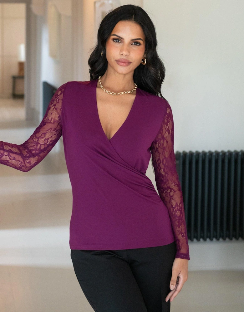 Julie Slinky Jersey Lace Long Sleeve Top