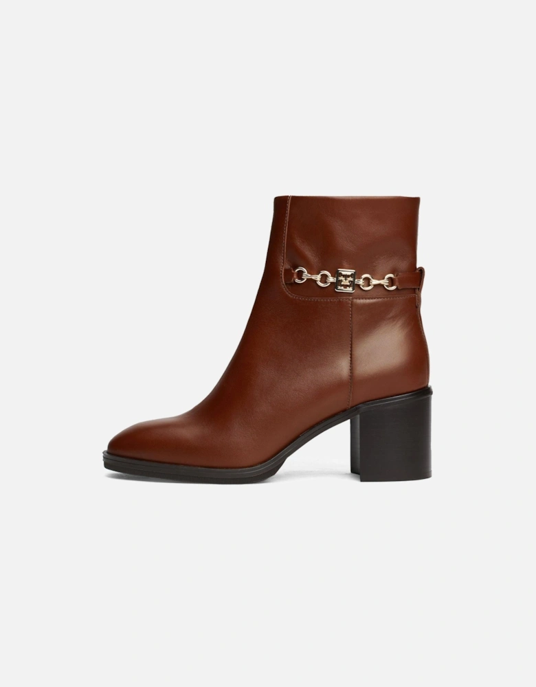 Chain Detail Leather Ankle Boots - Brown