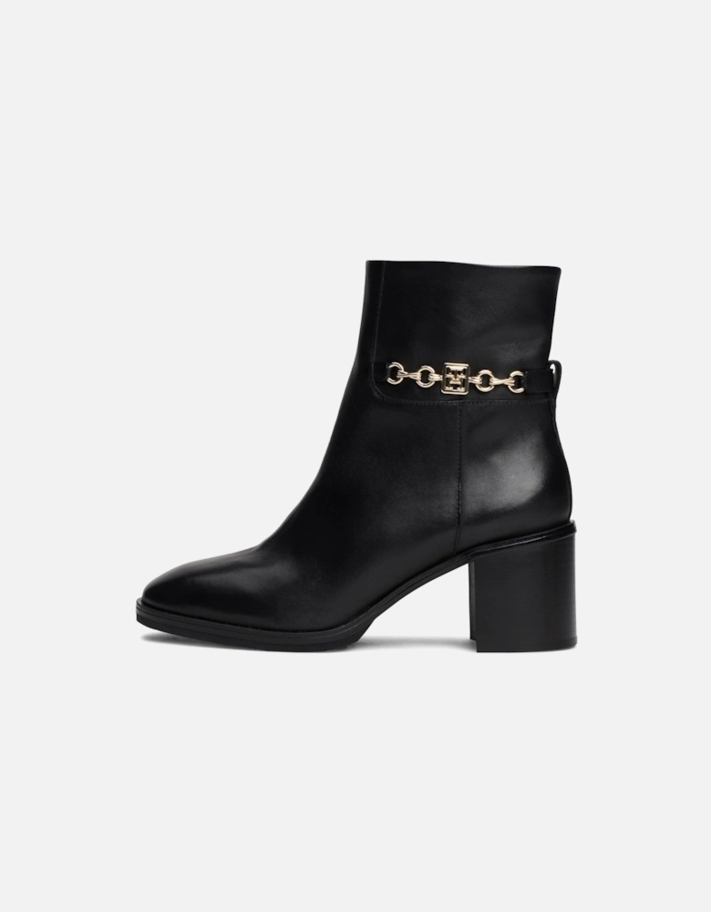 Chain Detail Leather Ankle Boots - Black