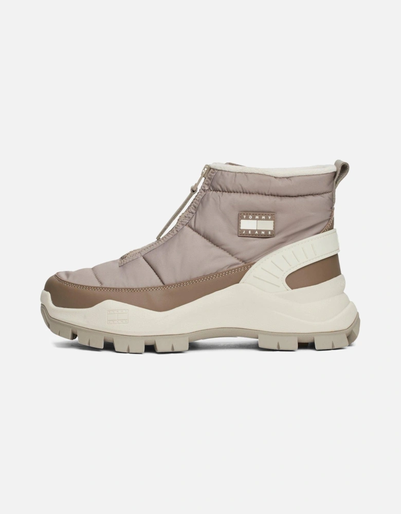 Zip Front Chunky Boots - Beige