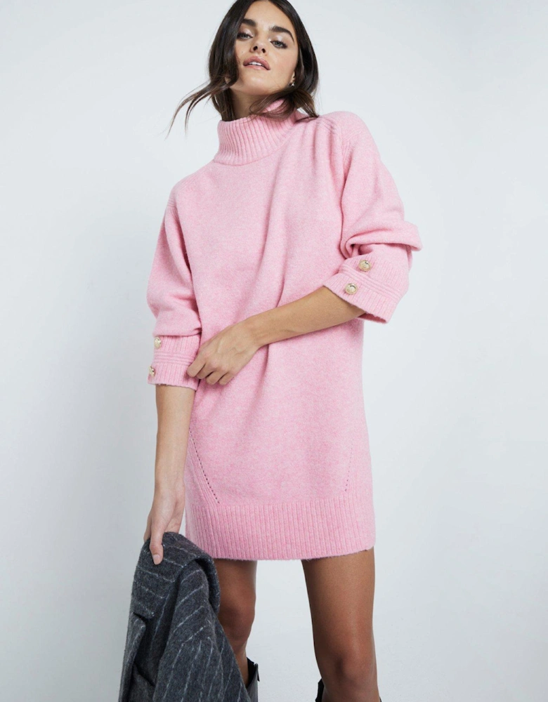 High Neck Jumper Dress - Medium Pink