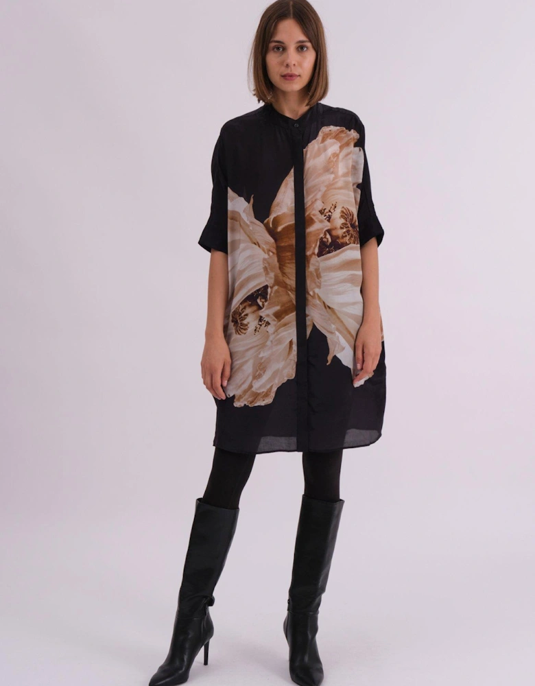 Twist Oversized Tunic Dress With Large Floral Placement Print