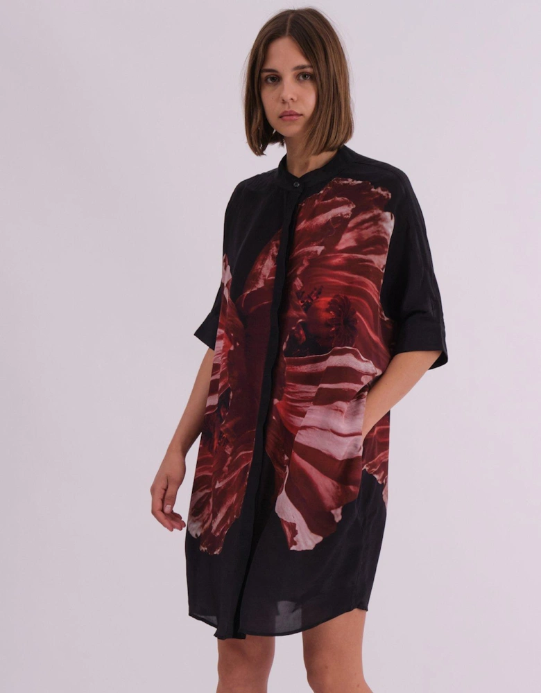 Floral Print Oversized Tunic Dress - Red