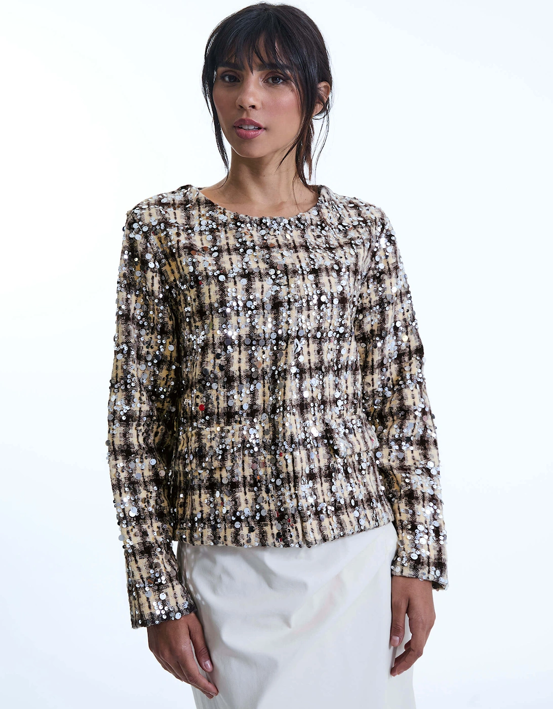 Sequin Tweed Beige Jacket