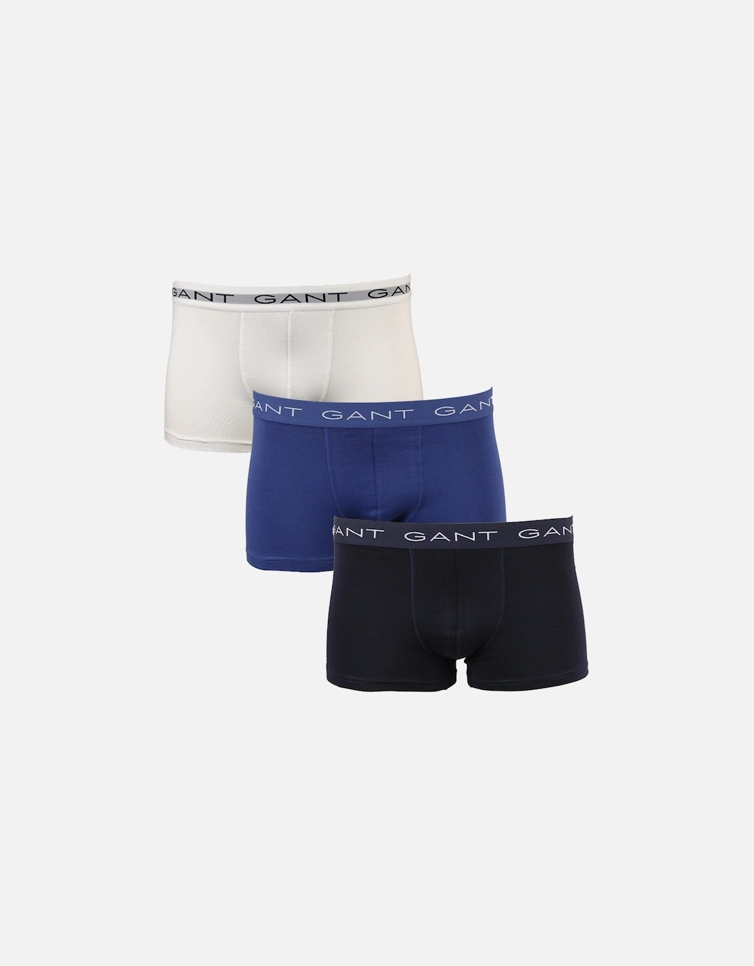 Gant Men's White/Black/Navy 3-Pack Boxer Trunks, Evening Blue - : 32/34/35 Large