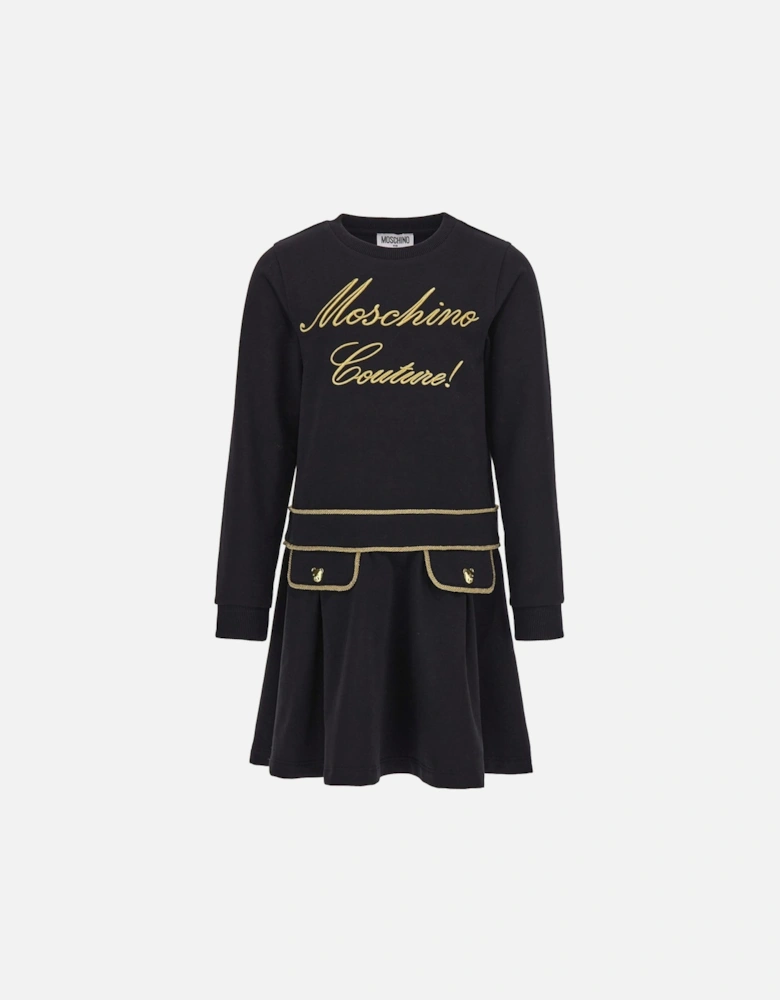 Girls Embroidered Logo Dress Black