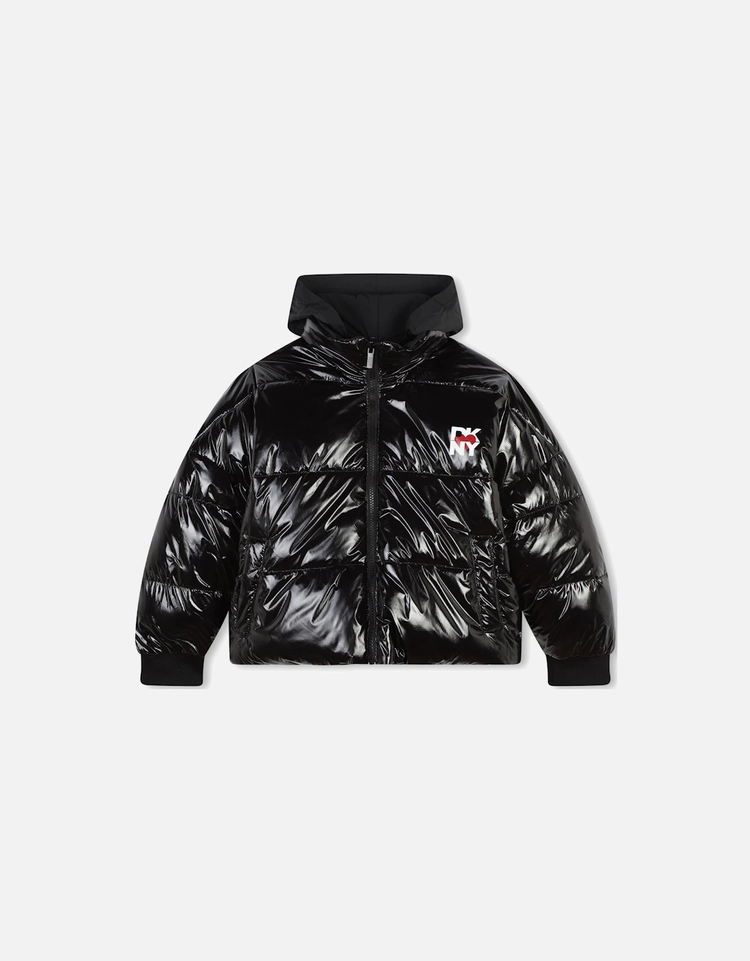 Black Logo Heart Reversible Puffer Coat