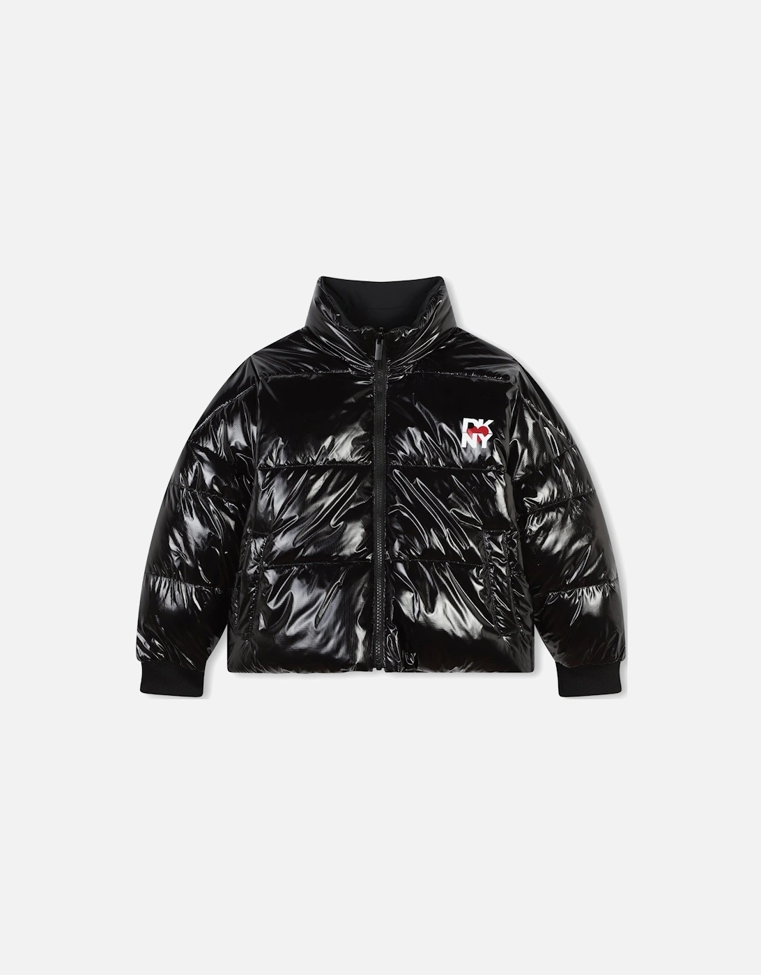 Black Logo Heart Reversible Puffer Coat