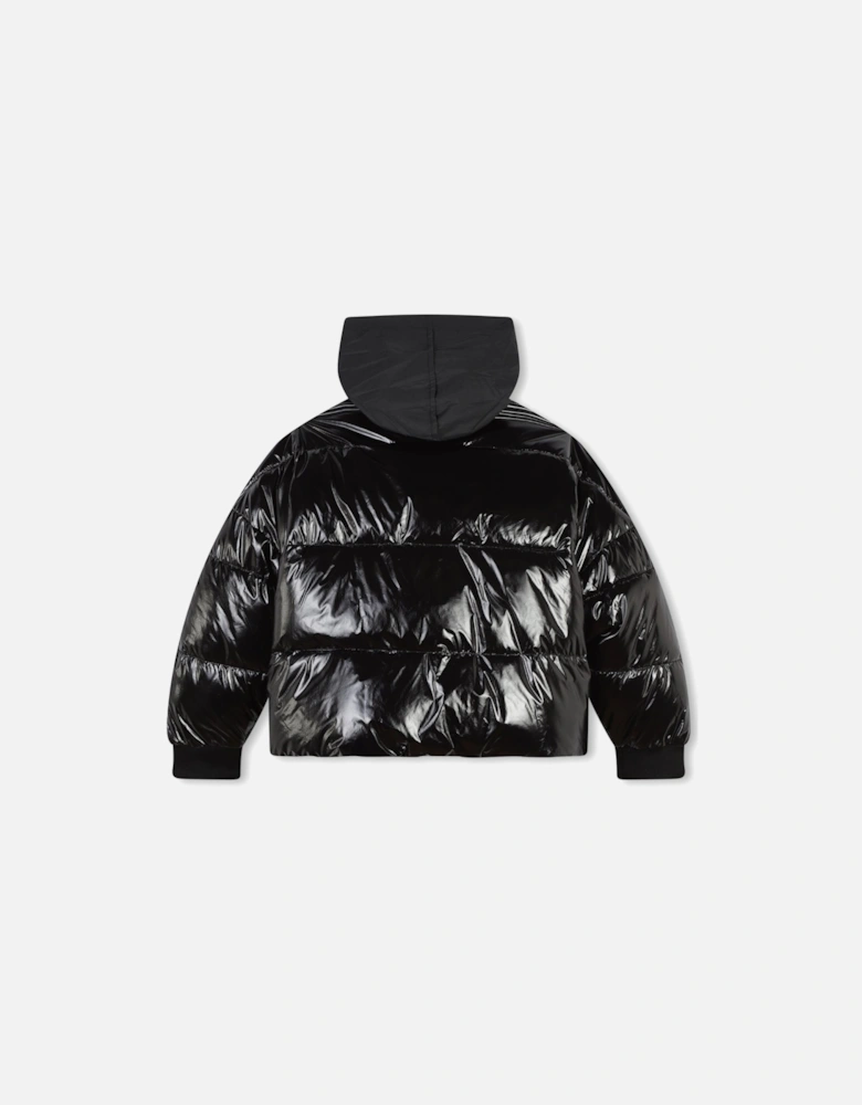 Black Logo Heart Reversible Puffer Coat