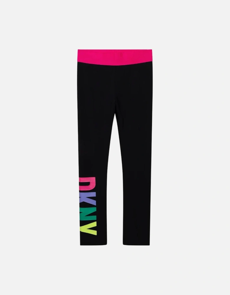 Girls Logo Print Leggings Black