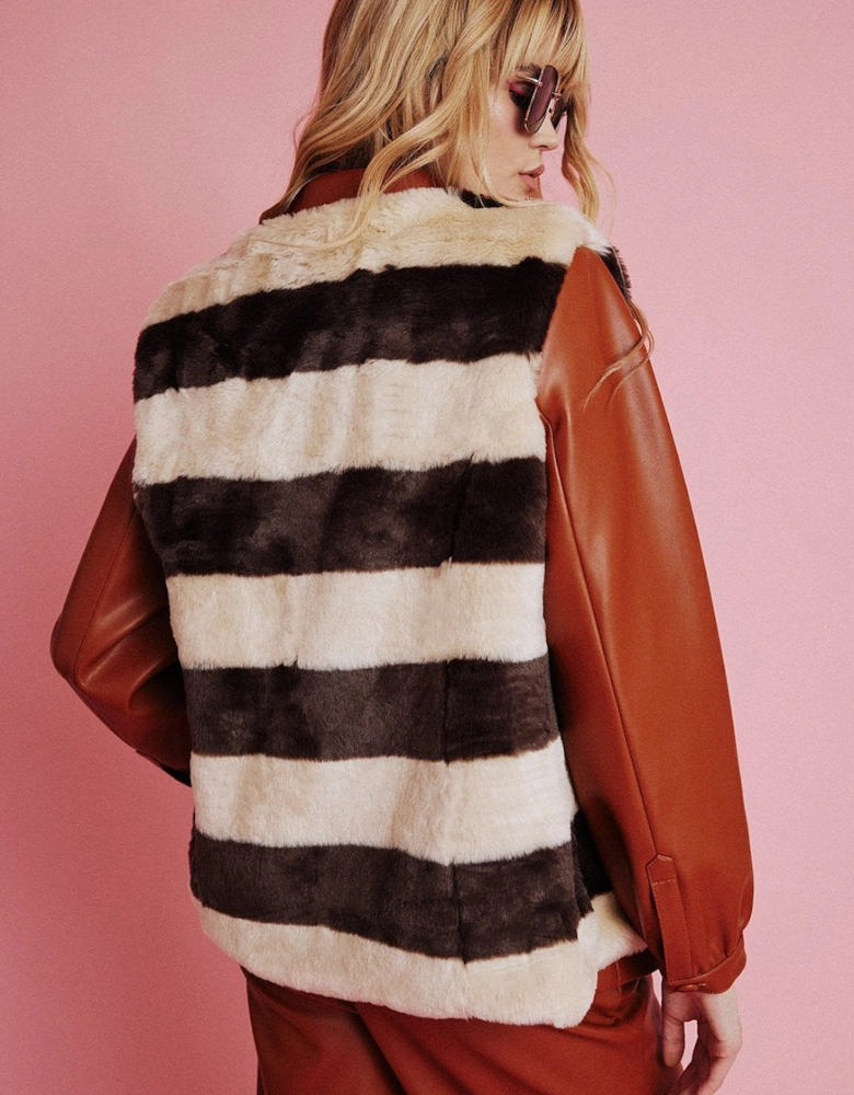 Mocha Striped Faux Fur Gilet