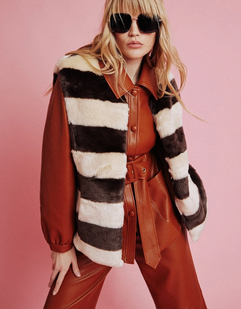 Mocha Striped Faux Fur Gilet