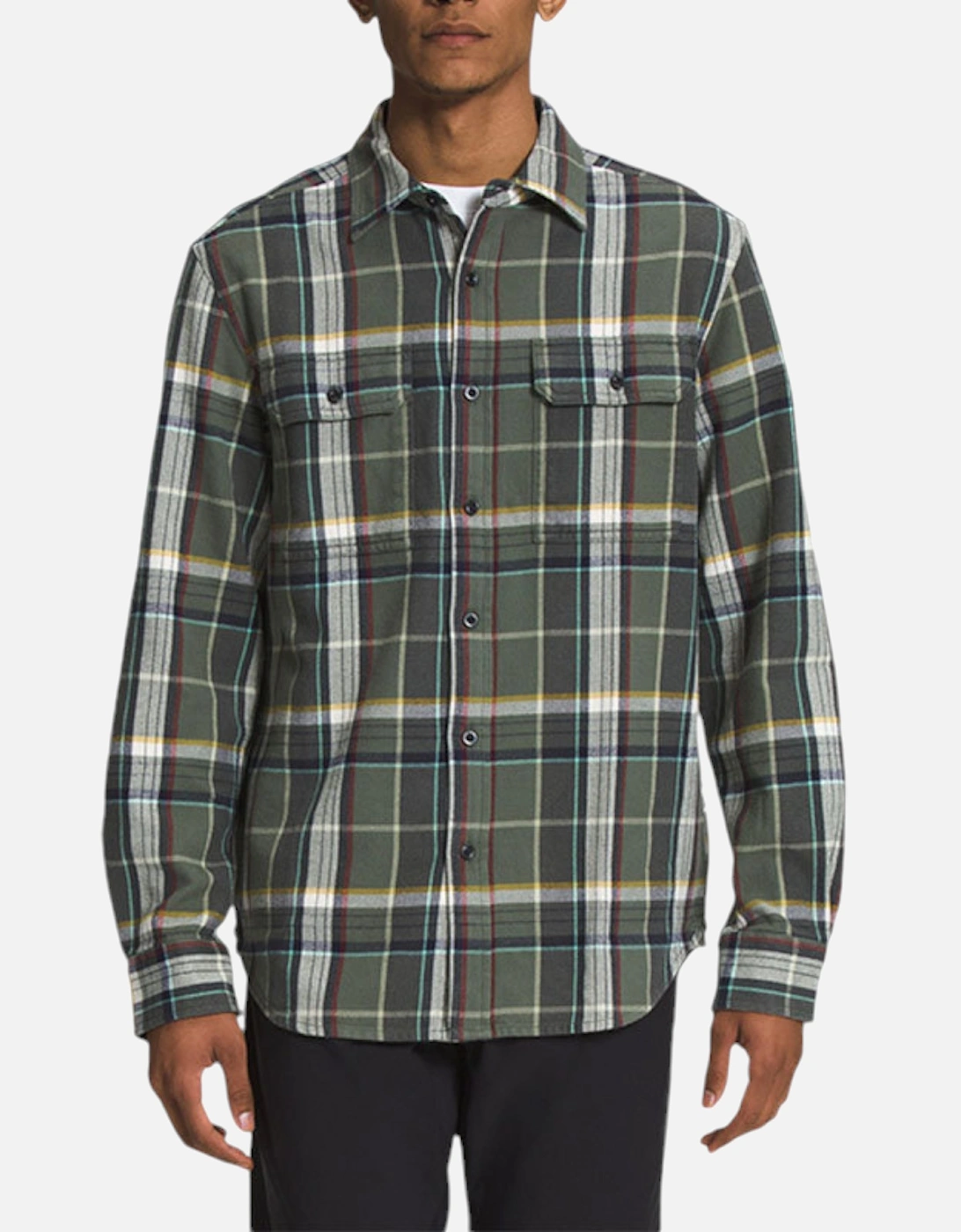 Mens Check Shirts Cotton Long Sleeve Soft Flannel Olive TNF Tops, 5 of 4