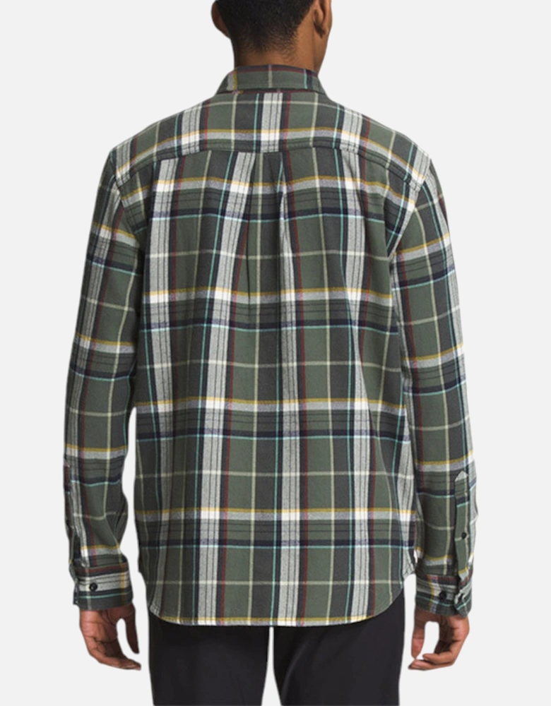 Mens Check Shirts Cotton Long Sleeve Soft Flannel Olive TNF Tops