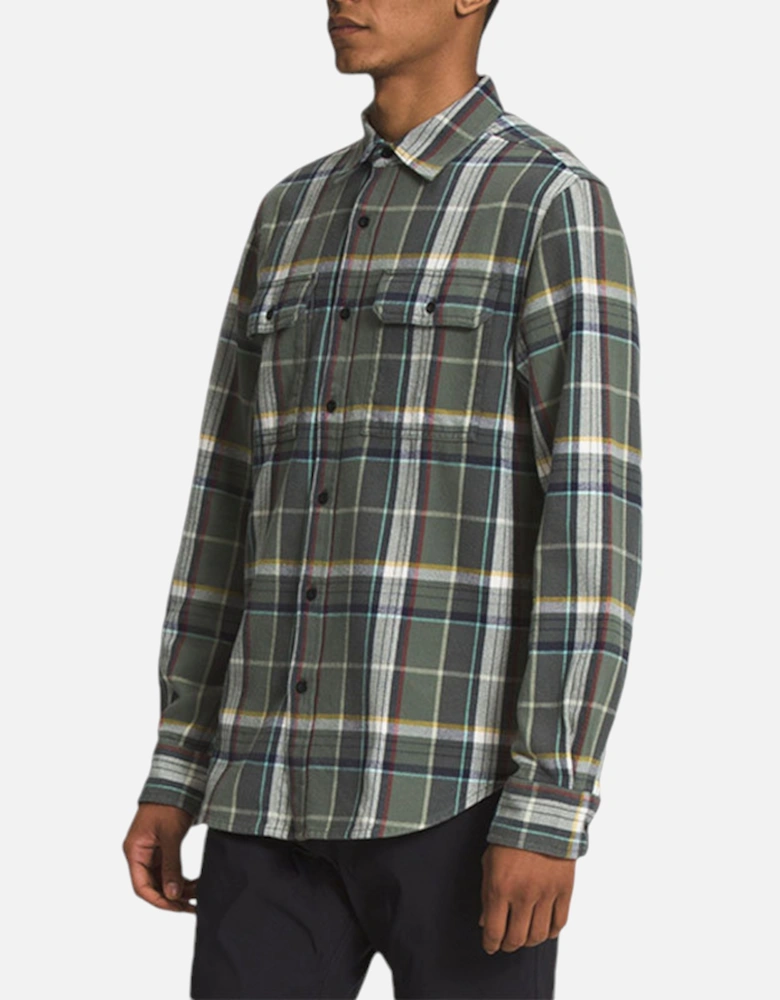 Mens Check Shirts Cotton Long Sleeve Soft Flannel Olive TNF Tops