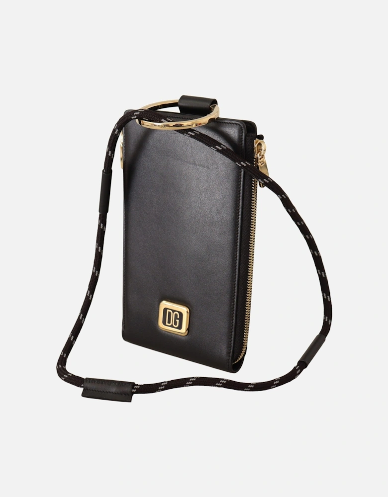 Phone Holder Wallet Black Leather Women