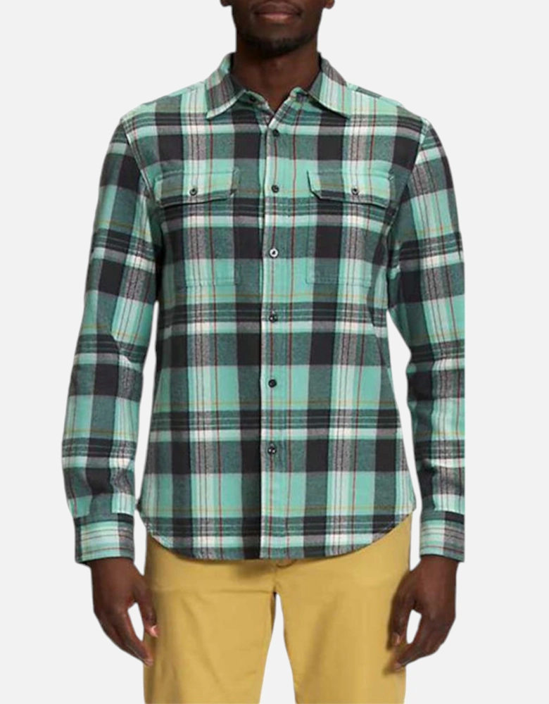 Mens Check Shirts Cotton Long Sleeve Soft Flannel Sky Blue TNF