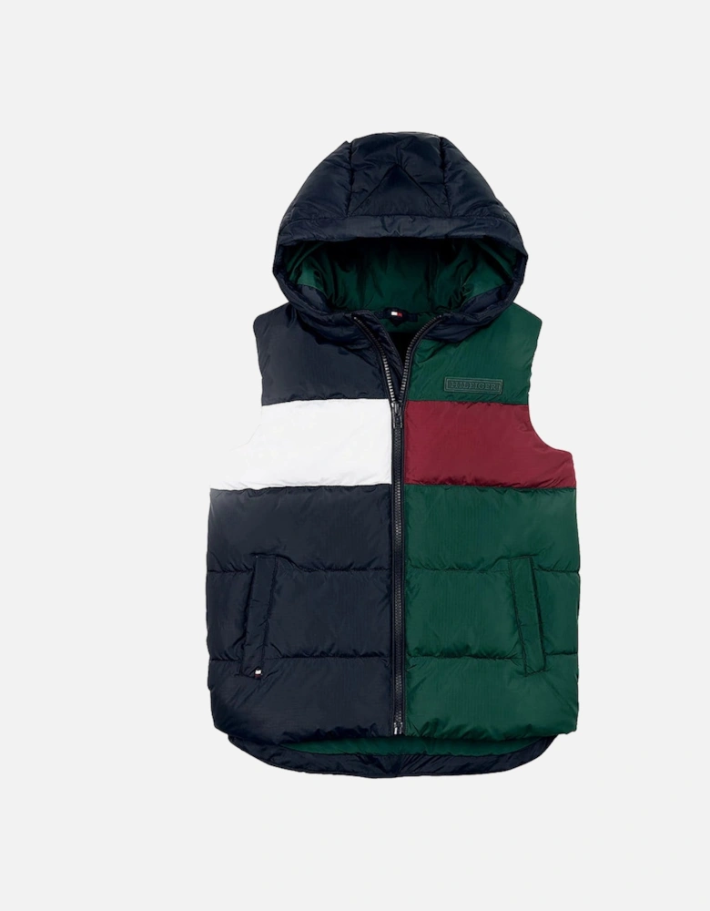 Boys Colour-Blocked Ripstop Relaxed Padded Gilet Navy