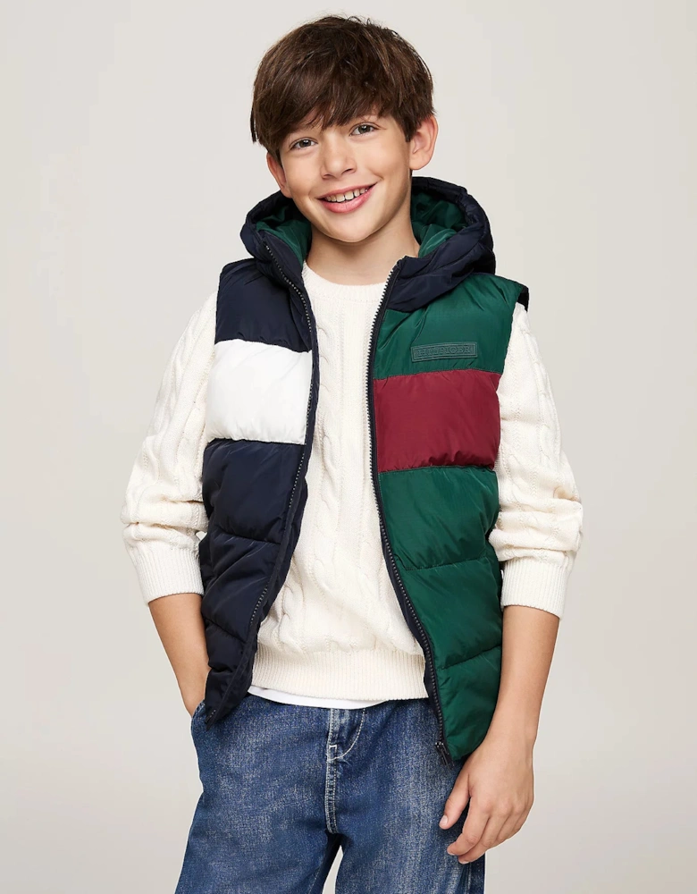 Boys Colour-Blocked Ripstop Relaxed Padded Gilet Navy