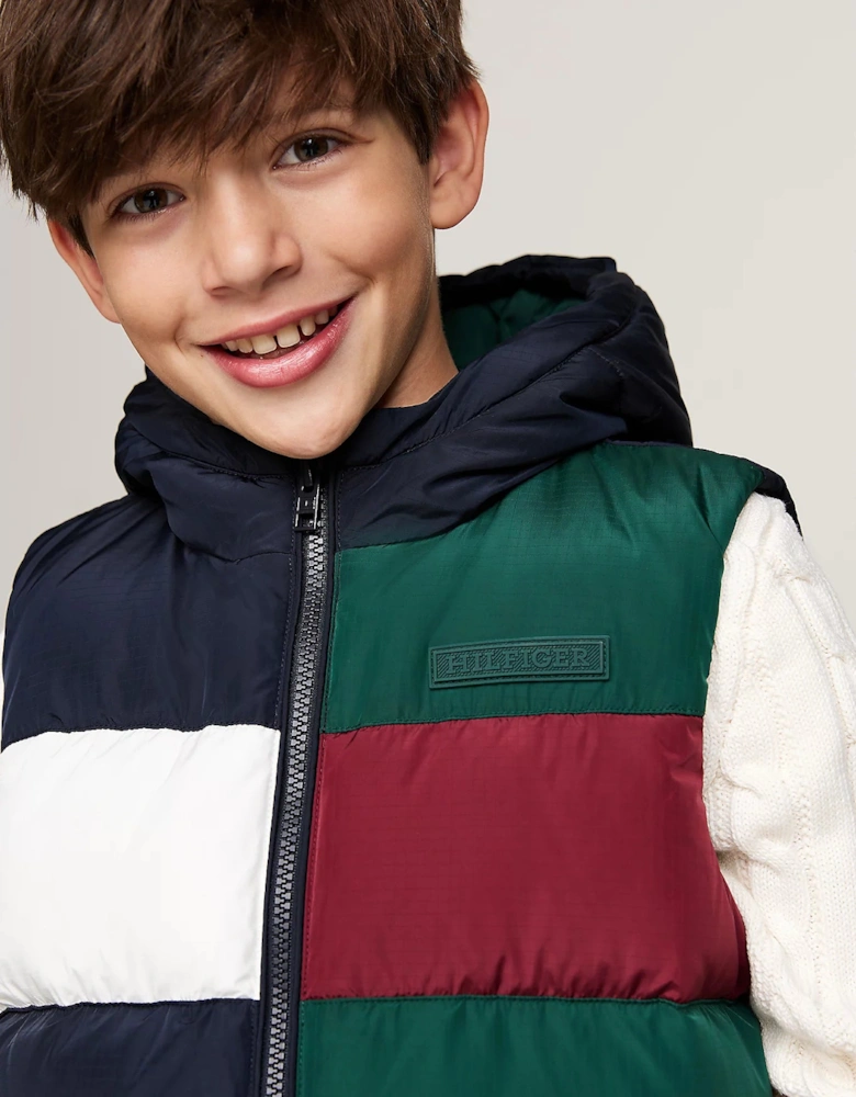 Boys Colour-Blocked Ripstop Relaxed Padded Gilet Navy