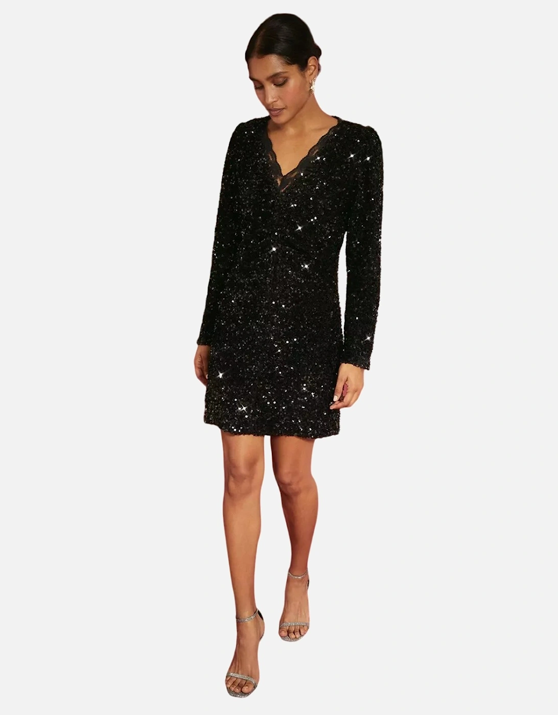 Womens/Ladies Sequin Lace Detail Mini Dress