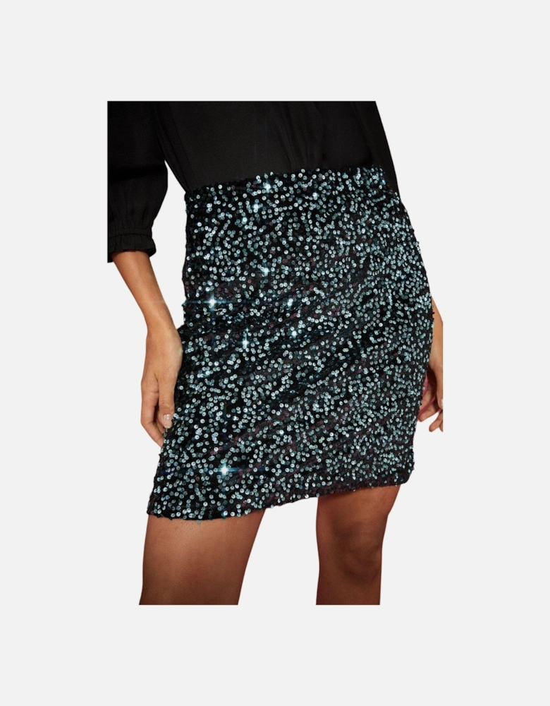 Womens/Ladies Sequin Velvet Mini Skirt