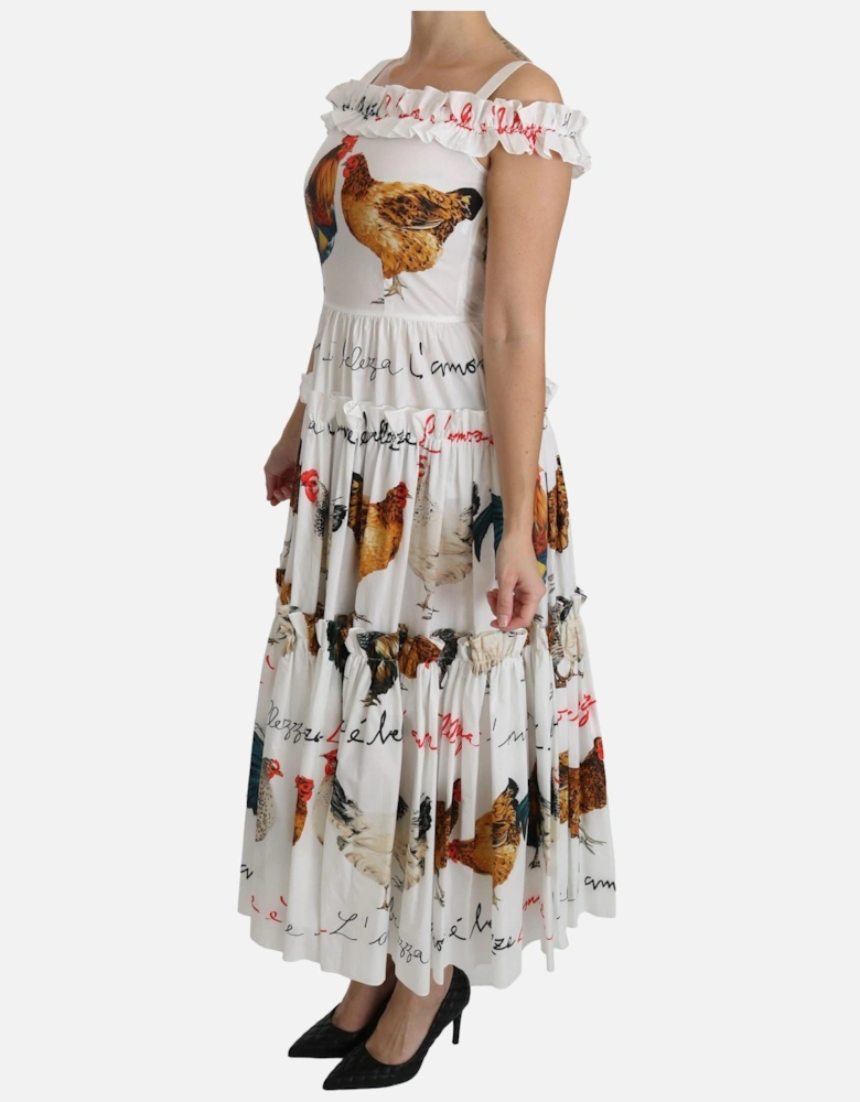 Chicken Print Midi Dress Ruffled Tiered Dress Women - White Dresses