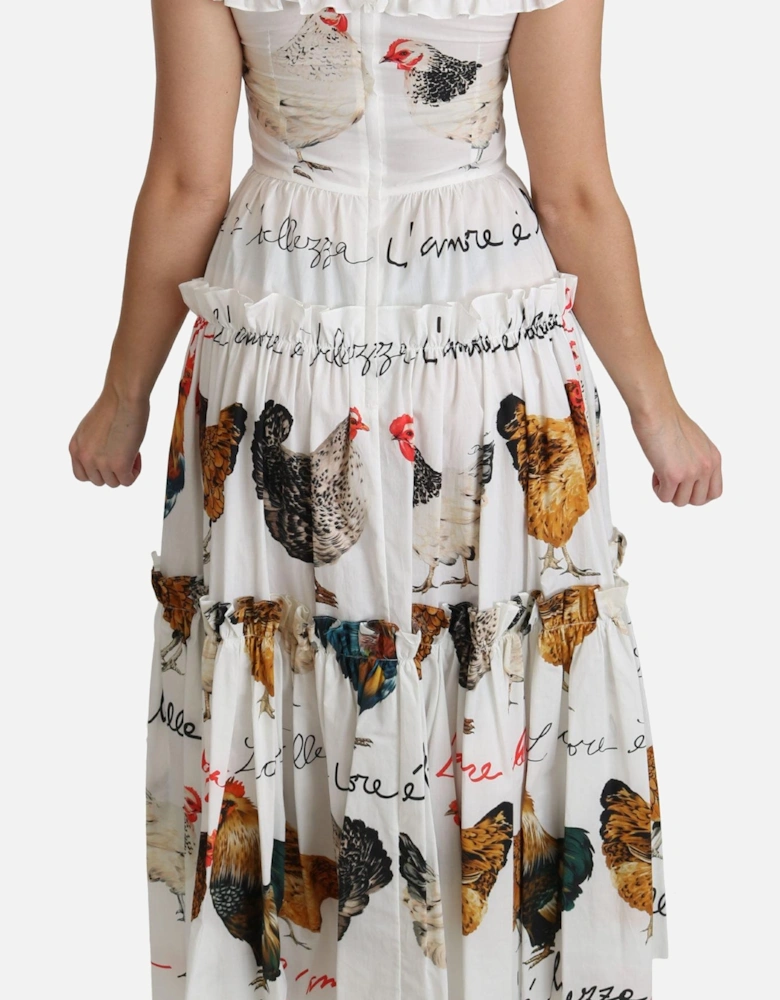 Chicken Print Midi Dress Ruffled Tiered Dress Women - White Dresses
